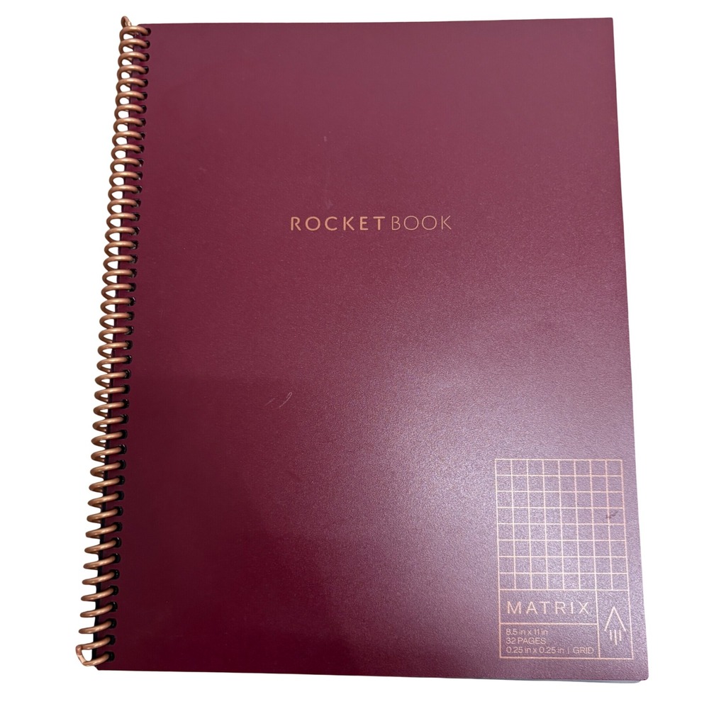 Rocketbook Matrix Reusable Smart Notebook Burgundy Graph Paper 8.5x11 32 Pages
